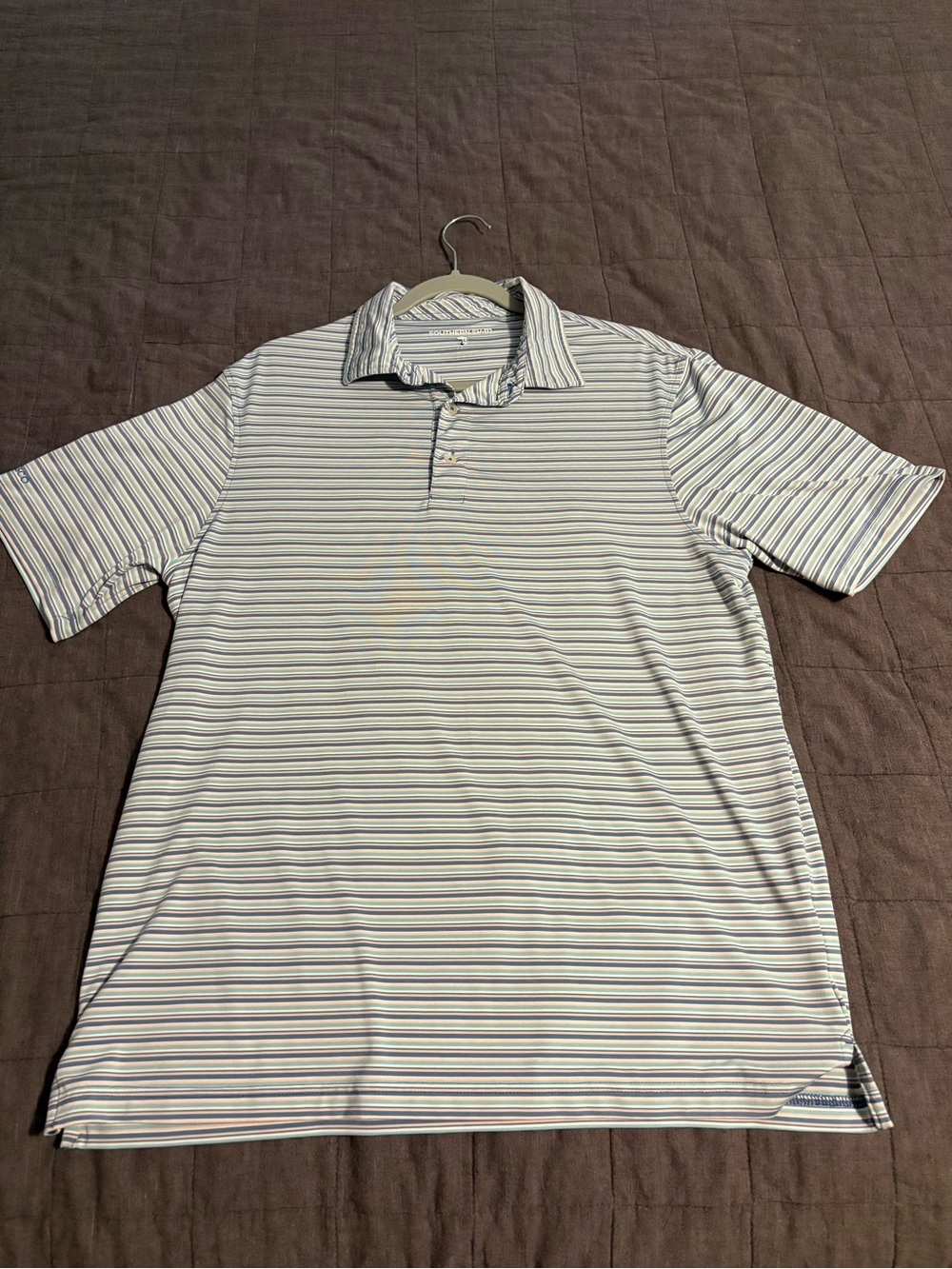 The Southern Shirt Company Men's White Polo with Blue & Gray Stripes